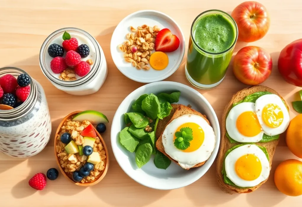 colorful nutritious breakfast bowl with oats, berries, and nuts
