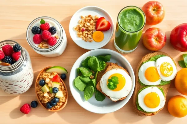 colorful nutritious breakfast bowl with oats, berries, and nuts
