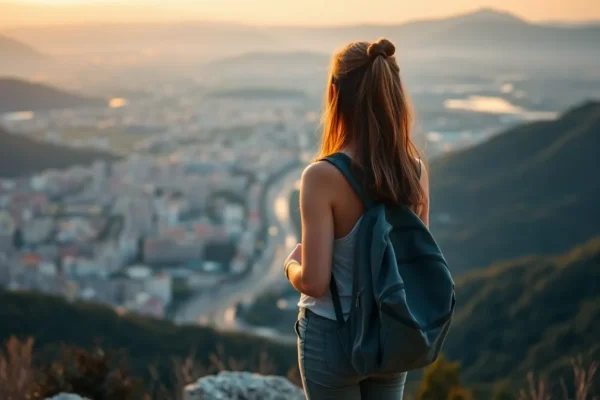 solo traveler with backpack exploring new city independently