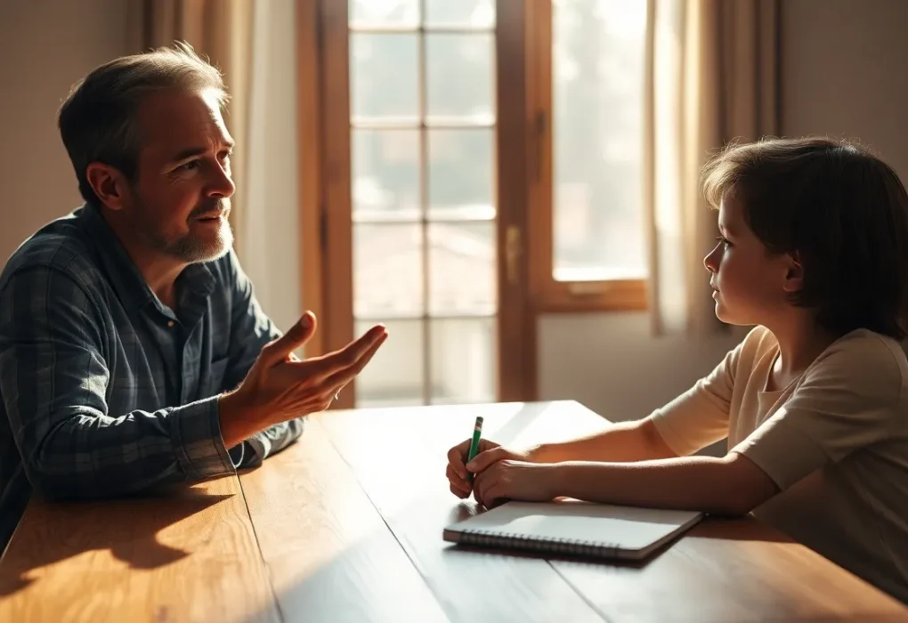 parent talking calmly with child about behavior and consequences