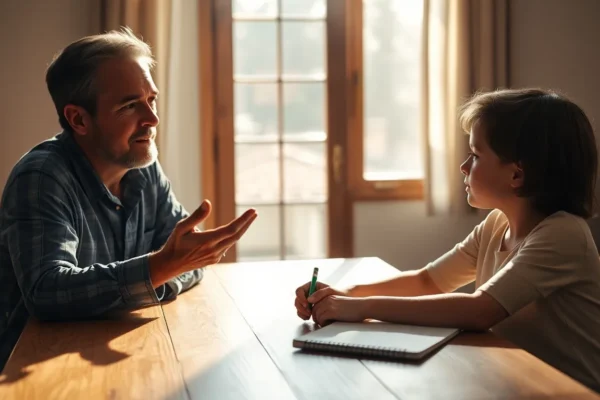 parent talking calmly with child about behavior and consequences