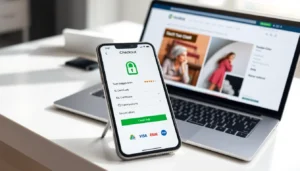 Professional online store website displayed on laptop showing trust elements and secure checkout