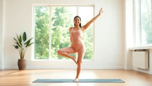 Person practicing yoga pose on mat demonstrating physical and mental wellness benefits