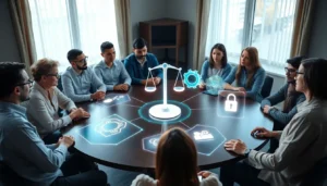conceptual illustration showing AI ethics challenges and human oversight