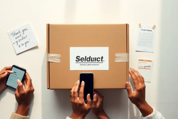 Online shopping packages being prepared for delivery with tracking labels