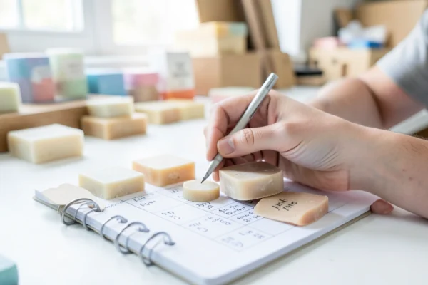 entrepreneur calculating product pricing strategy with cost sheets and calculator